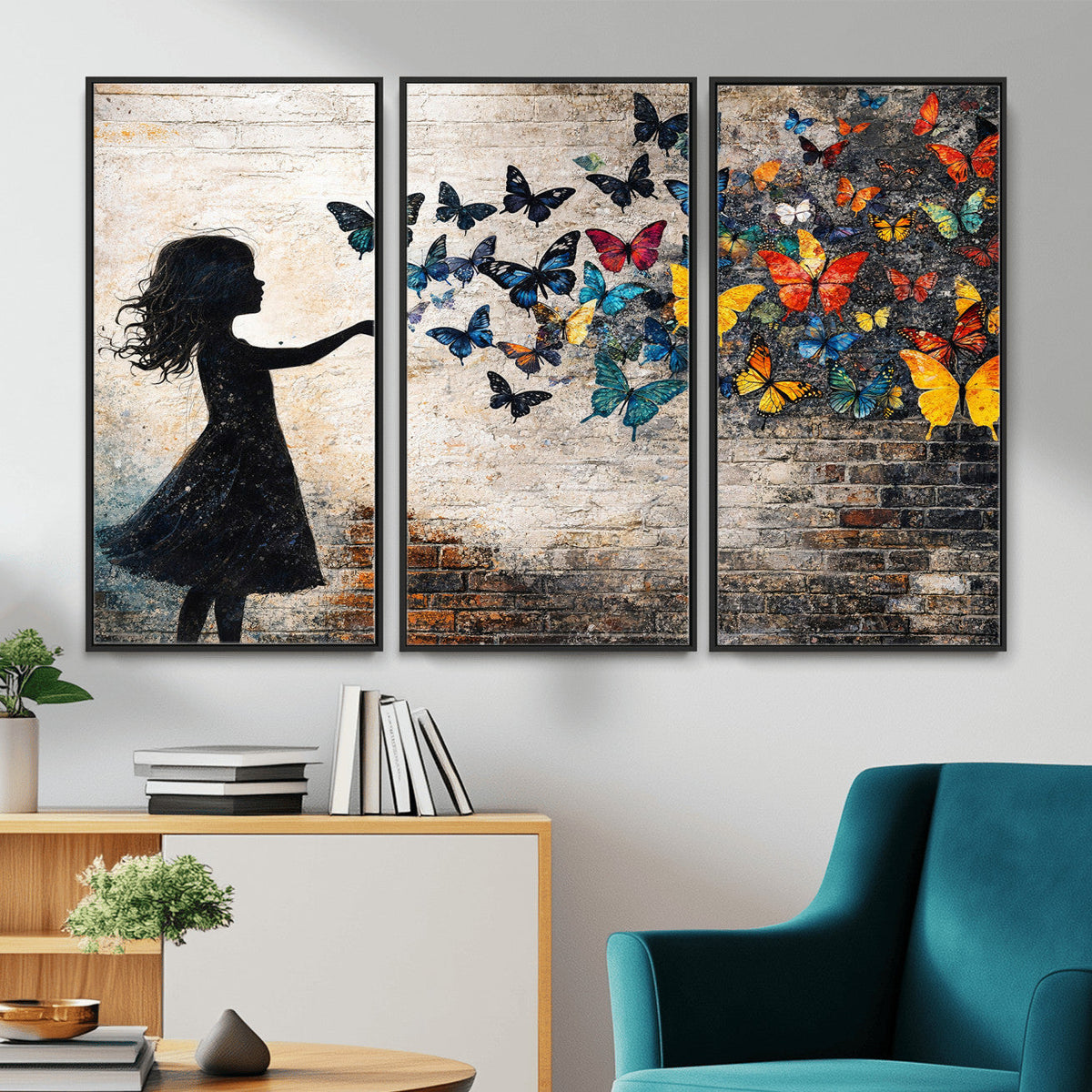 Banksy Butterfly Girl Wall Art Canvas Print, Framed Street
