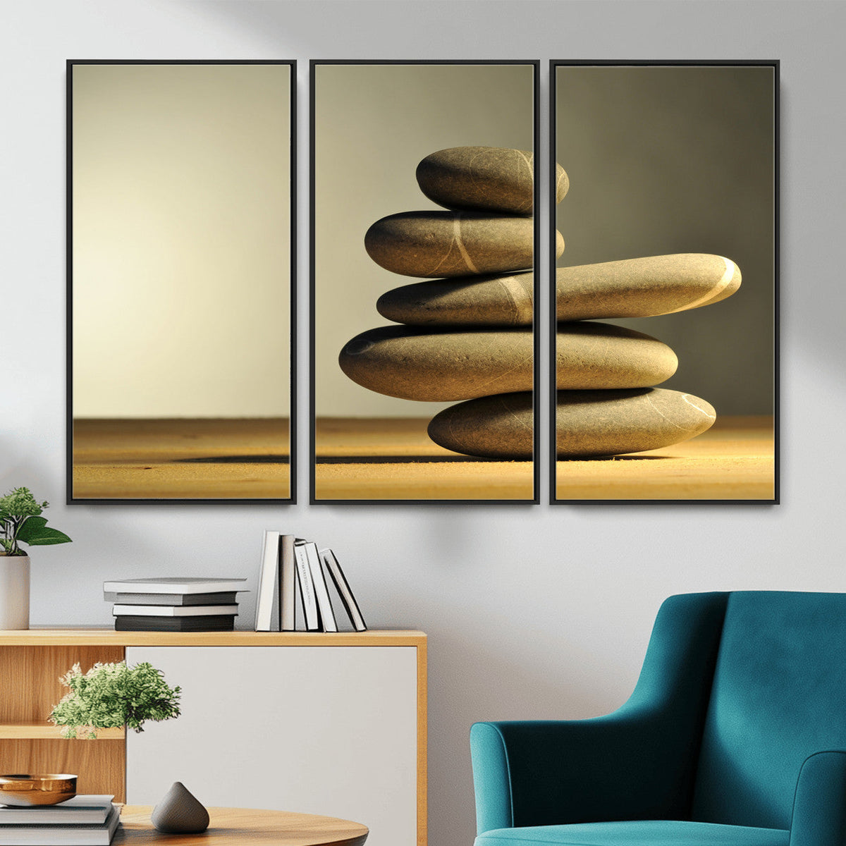Zen Stone Wall Art Canvas Print, Balanced Rock Stack Framed
