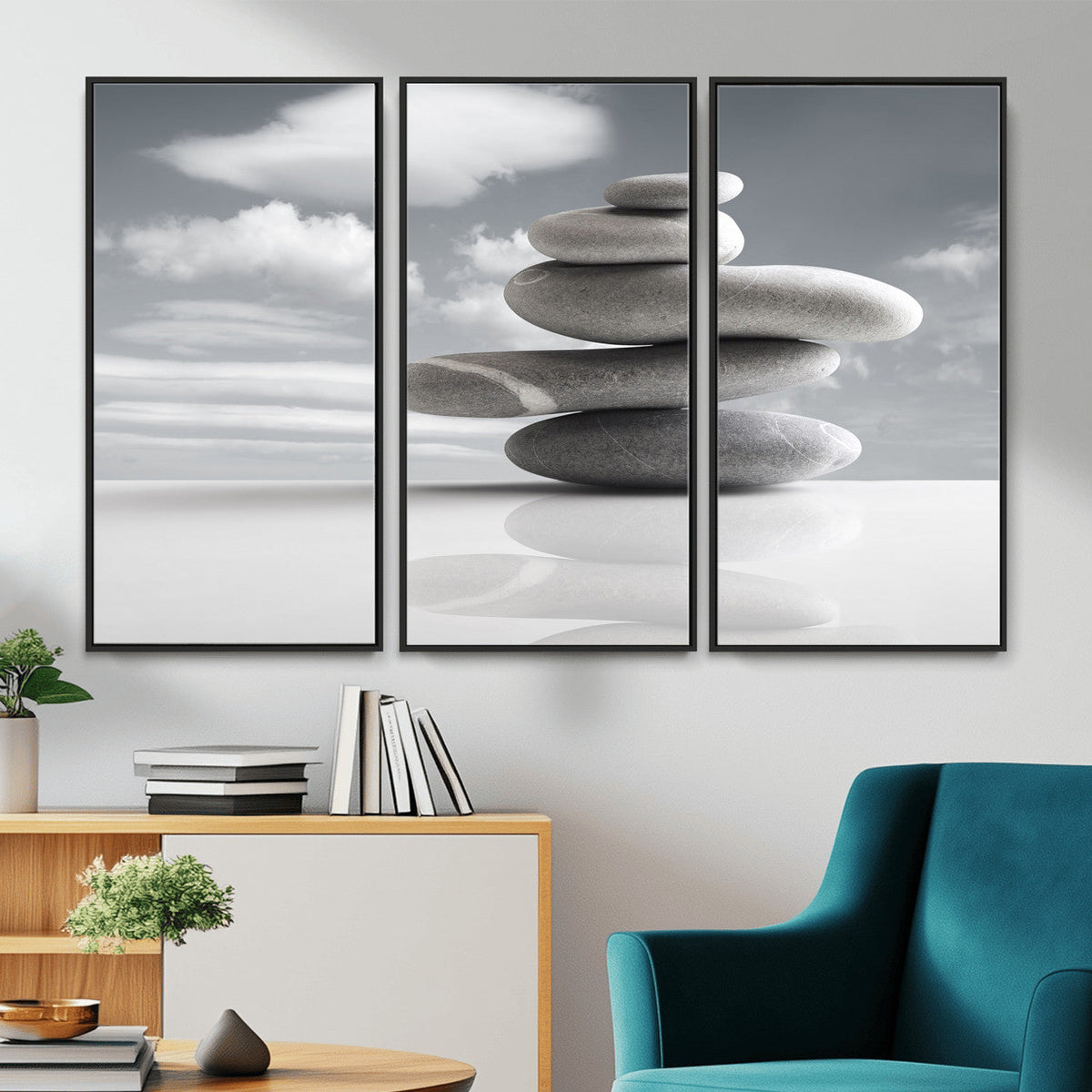 Zen Stone Wall Art Canvas Print, Balanced Rock Stack Framed