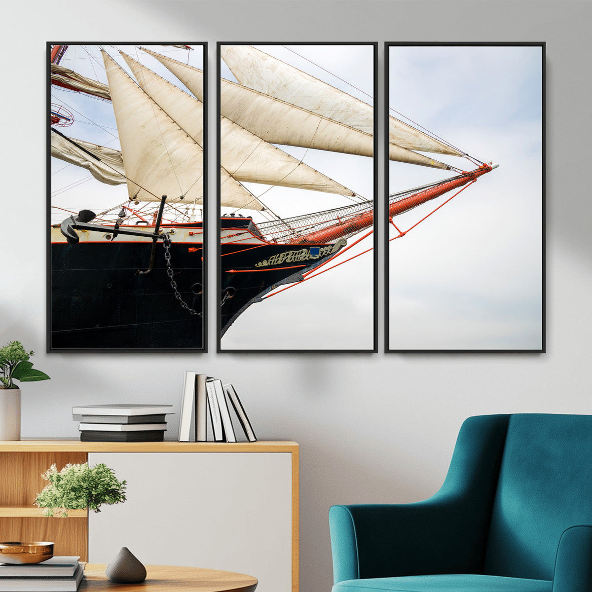 Sailboat Wall Art Canvas Print, Vintage Ship Bow Framed