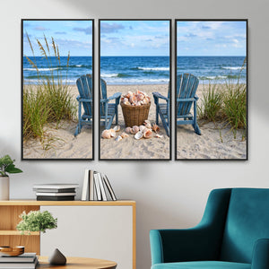 Large Beach Canvas Wall Art Coastal Adirondack Chairs Ocean