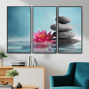 Zen Canvas Wall Art Lotus Flower Stacked Stones Teal Spa