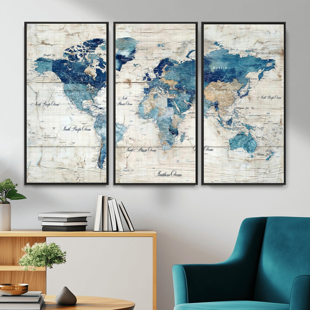 Watercolor World Map Canvas Wall Art Print – Abstract