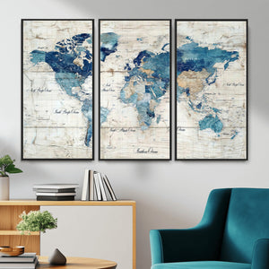 Watercolor World Map Canvas Wall Art Print – Abstract
