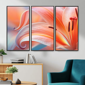 Peach Lily Canvas Wall Art, Coral Pink Flower Macro Photo Print, Botanical Bedroom Decor, Soft Floral Photography, Living Room Wall Art