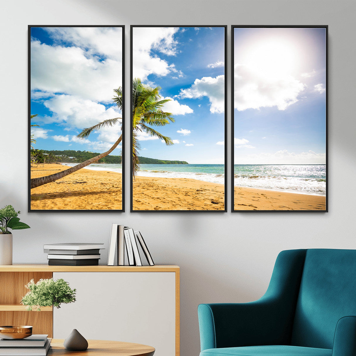 Tropical Beach Canvas Wall Art, Palm Tree Ocean Photo Print, Coastal Living Room Decor, Turquoise Sea Beach House Art, Summer Wall Art