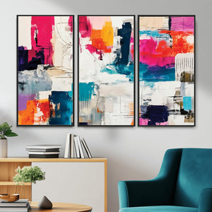 Blue Teal Abstract Canvas Wall Art, Modern Textured Painting Print, Navy Orange White Contemporary Art, Neutral Living Room Decor, Office Art