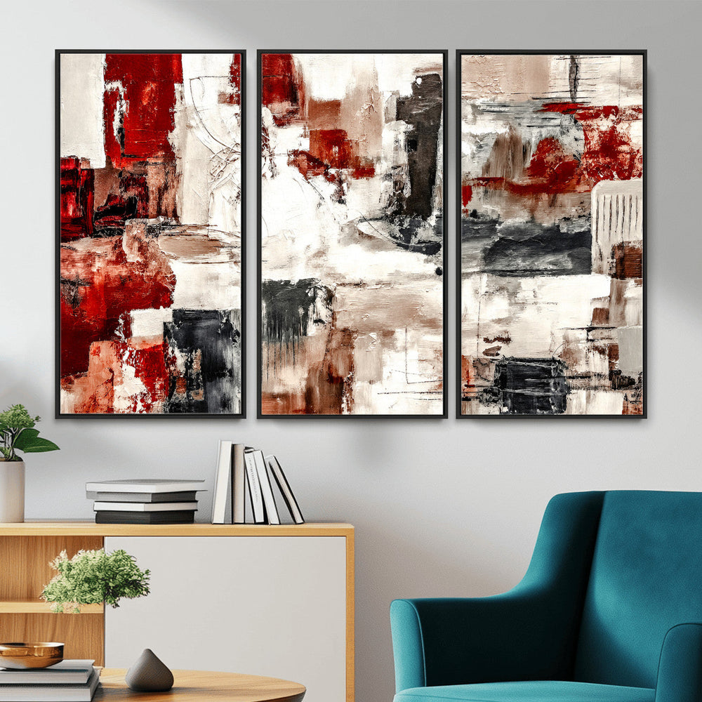 Blue Teal Abstract Canvas Wall Art, Modern Textured Painting Print, Navy Orange White Contemporary Art, Neutral Living Room Decor, Office Art