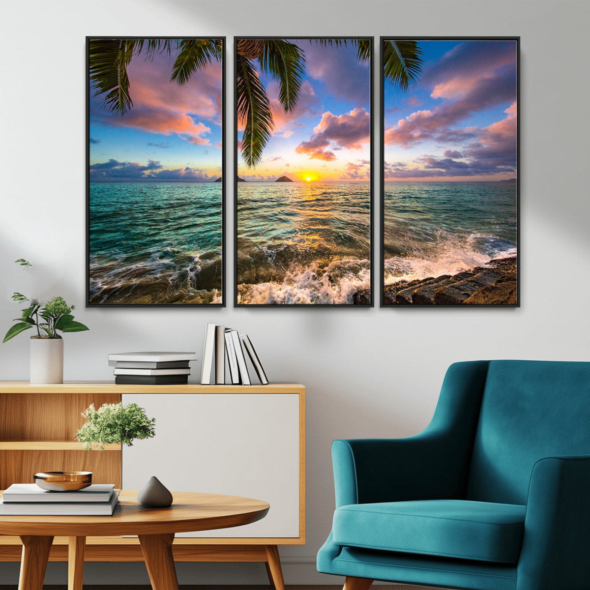 Framed Tropical Sunset Art Canvas Print