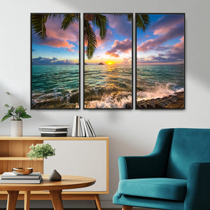 Framed Tropical Sunset Art Canvas Print