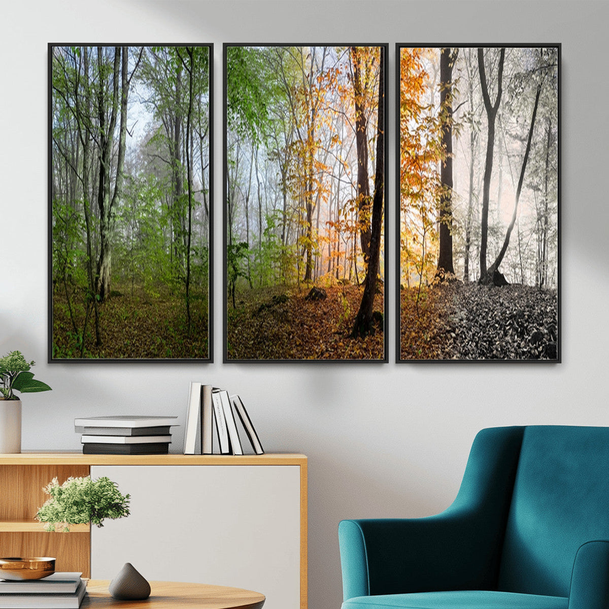Four Seasons Wall Art Forest Canvas Print – Triptych
