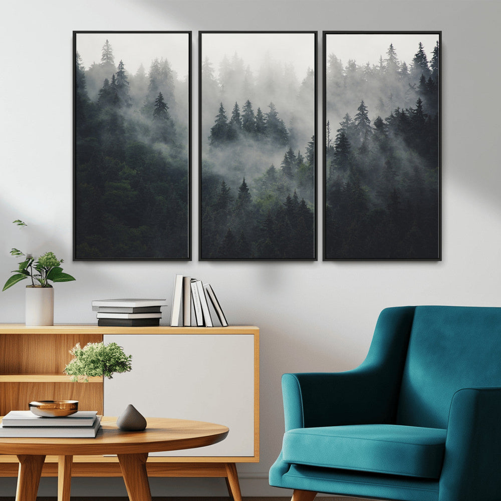 Nature Wall Decor - Serene Triptych Nature Print – Woodland