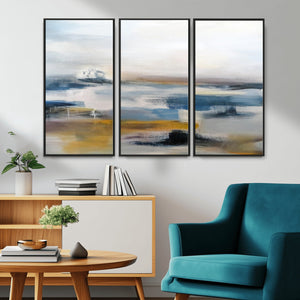 Abstract Landscape Wall Art Canvas | 3 Panel Modern Blue,