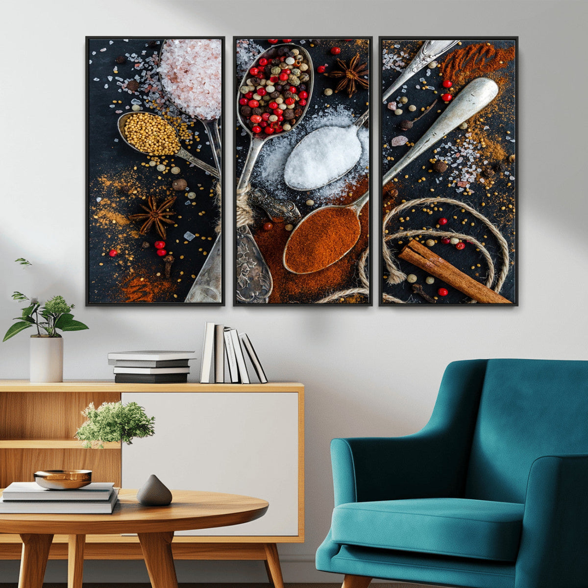 Spices and Seasonings Canvas Wall Art – Colorful Triptych
