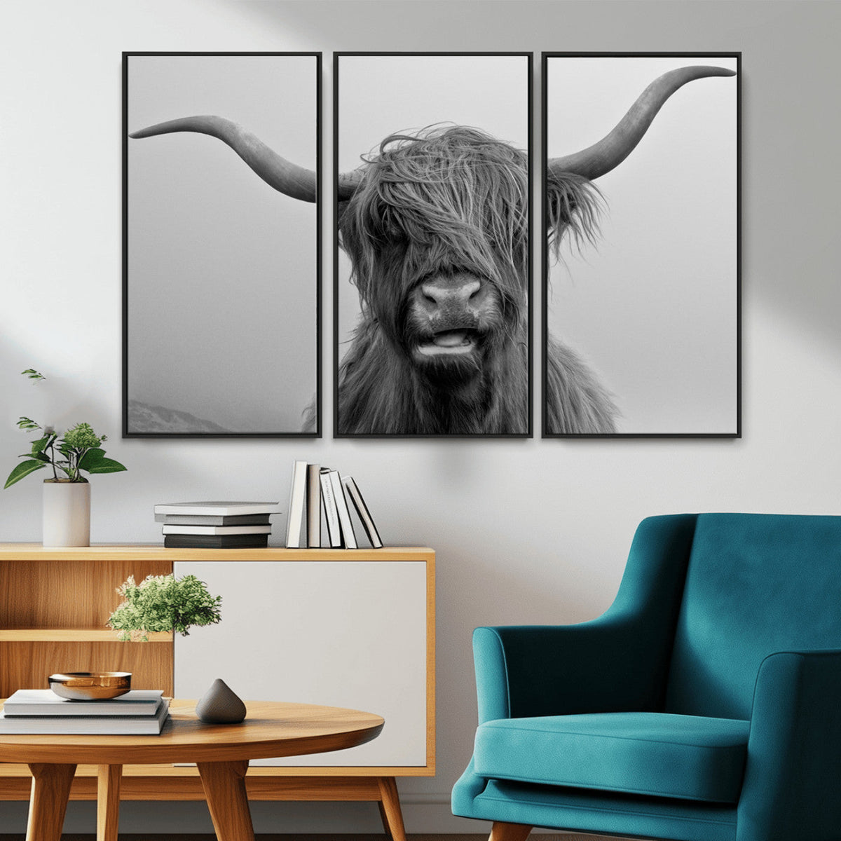 Texas Cow Wall Art Canvas, Texas Longhorn Cattle Canvas