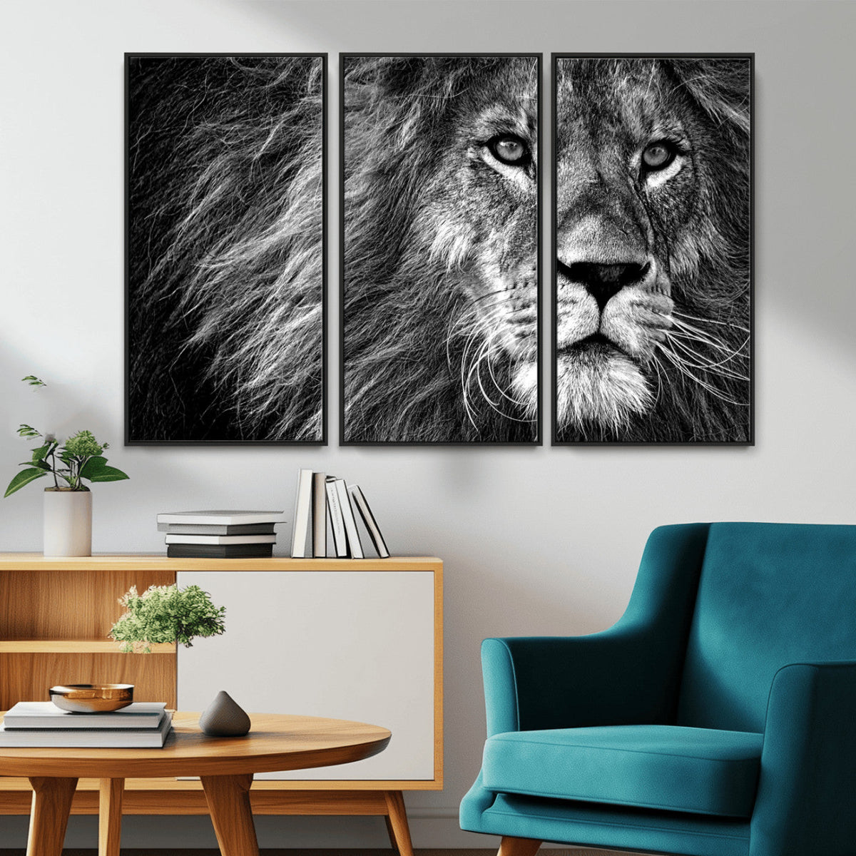 Black and White Lion Canvas Wall Art Print – Wildlife