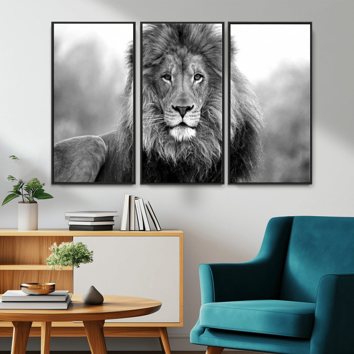 Black and White Lion Canvas Wall Art – Animal Print Artwork