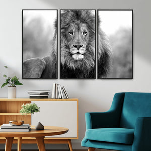 Black and White Lion Canvas Wall Art – Animal Print Artwork