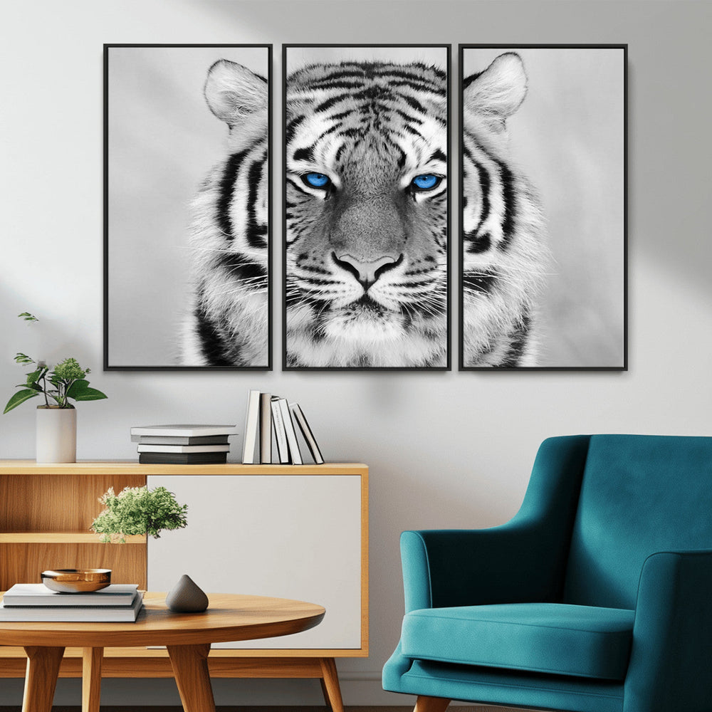 Black and White Tiger Wall Art Animal Canvas Print