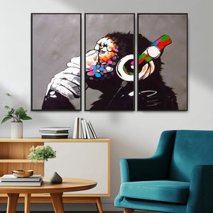 Dj Monkey Listening to Music Wall Art Print | Banksy Monkey