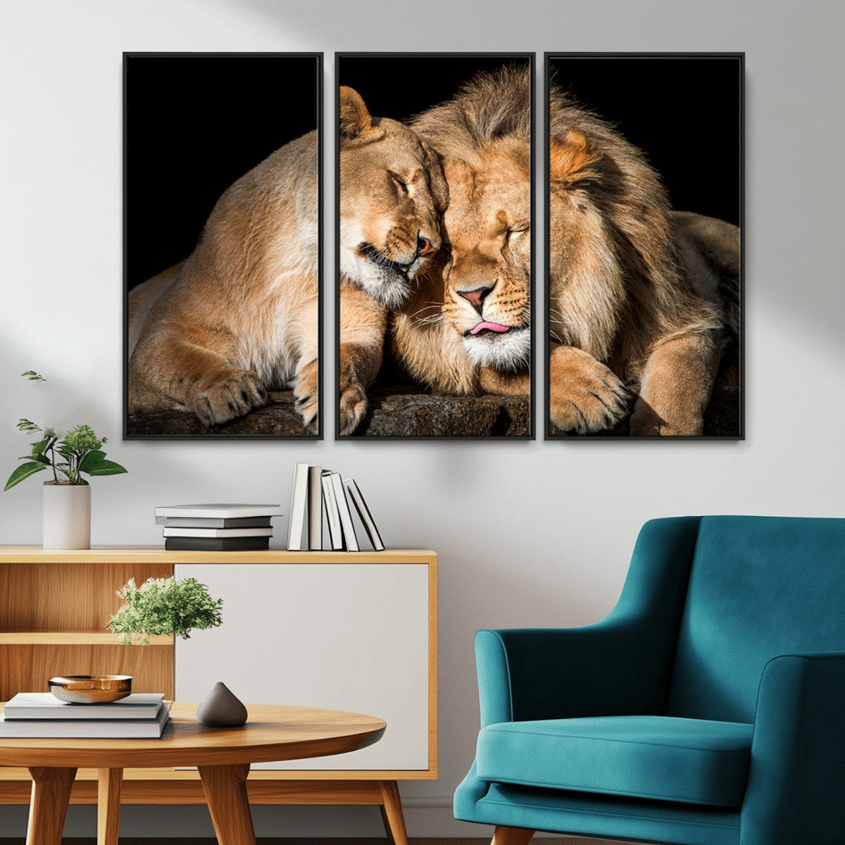 Lion and Lioness Wall Art Canvas Print – Framed African