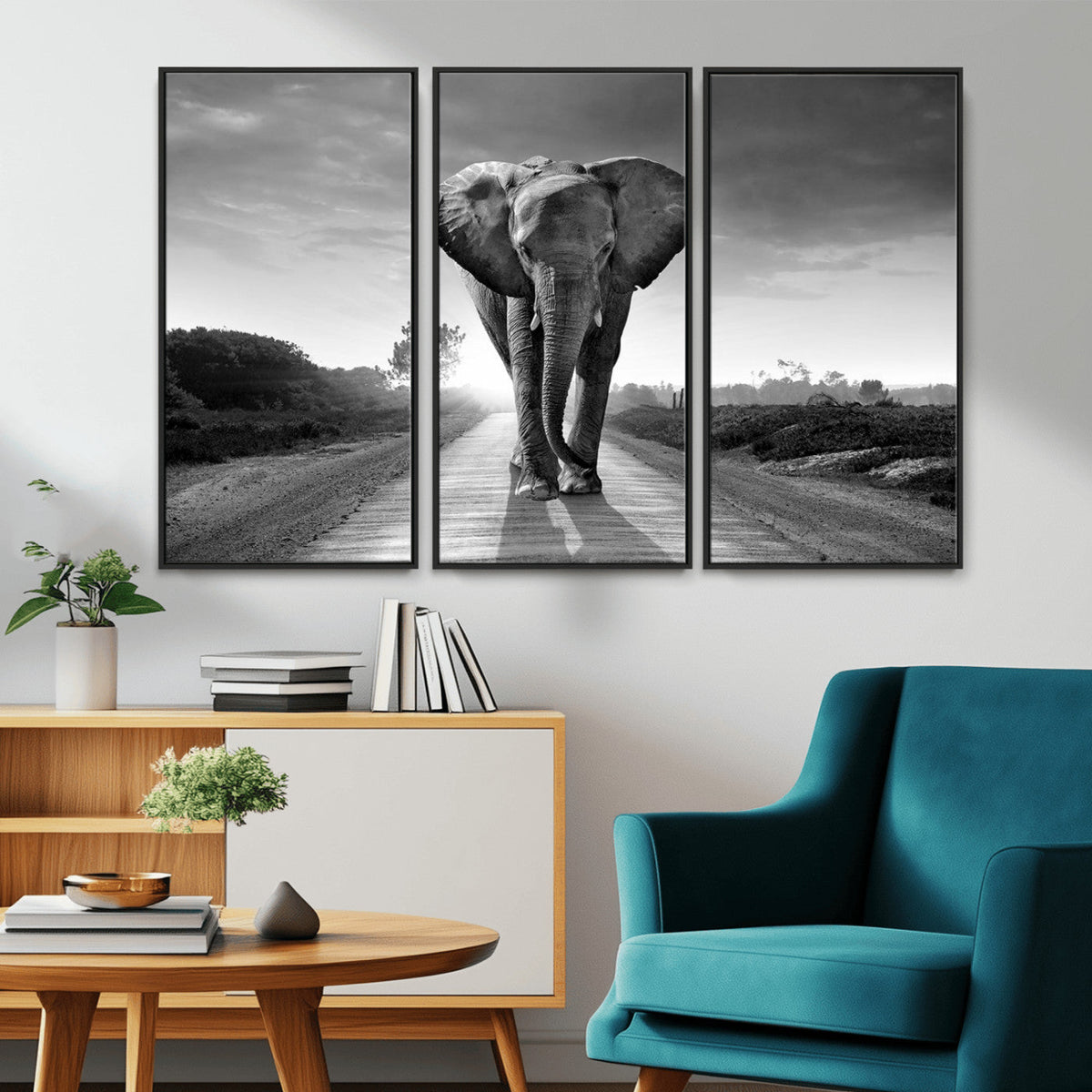 Black and White Elephant Wall Art Canvas Print