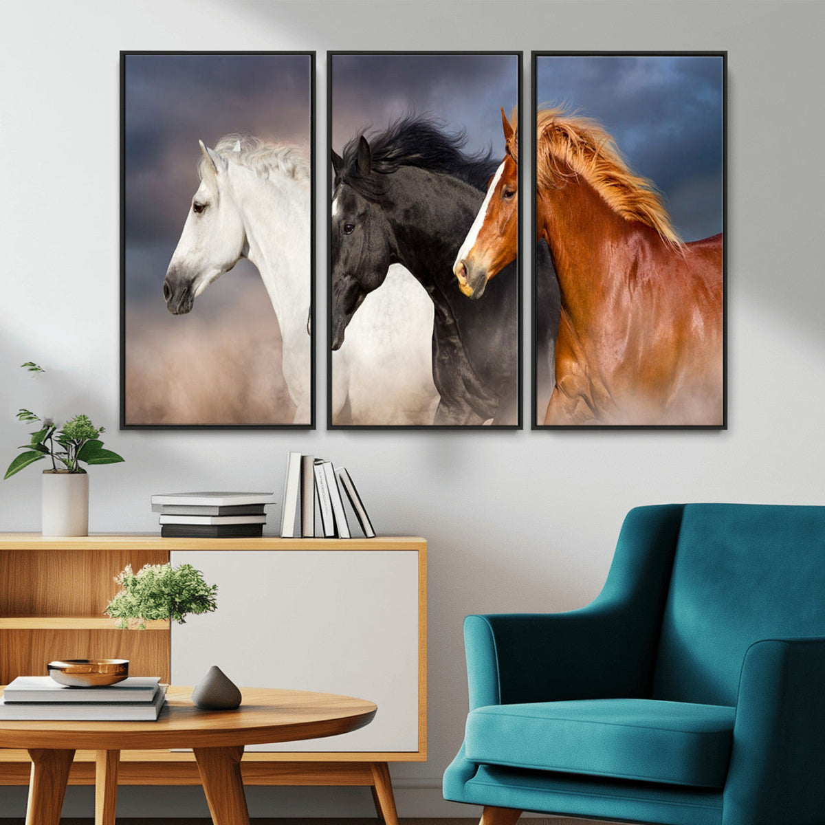 Animal Wall Art Three Horses Farmhouse Art Canvas, Framed