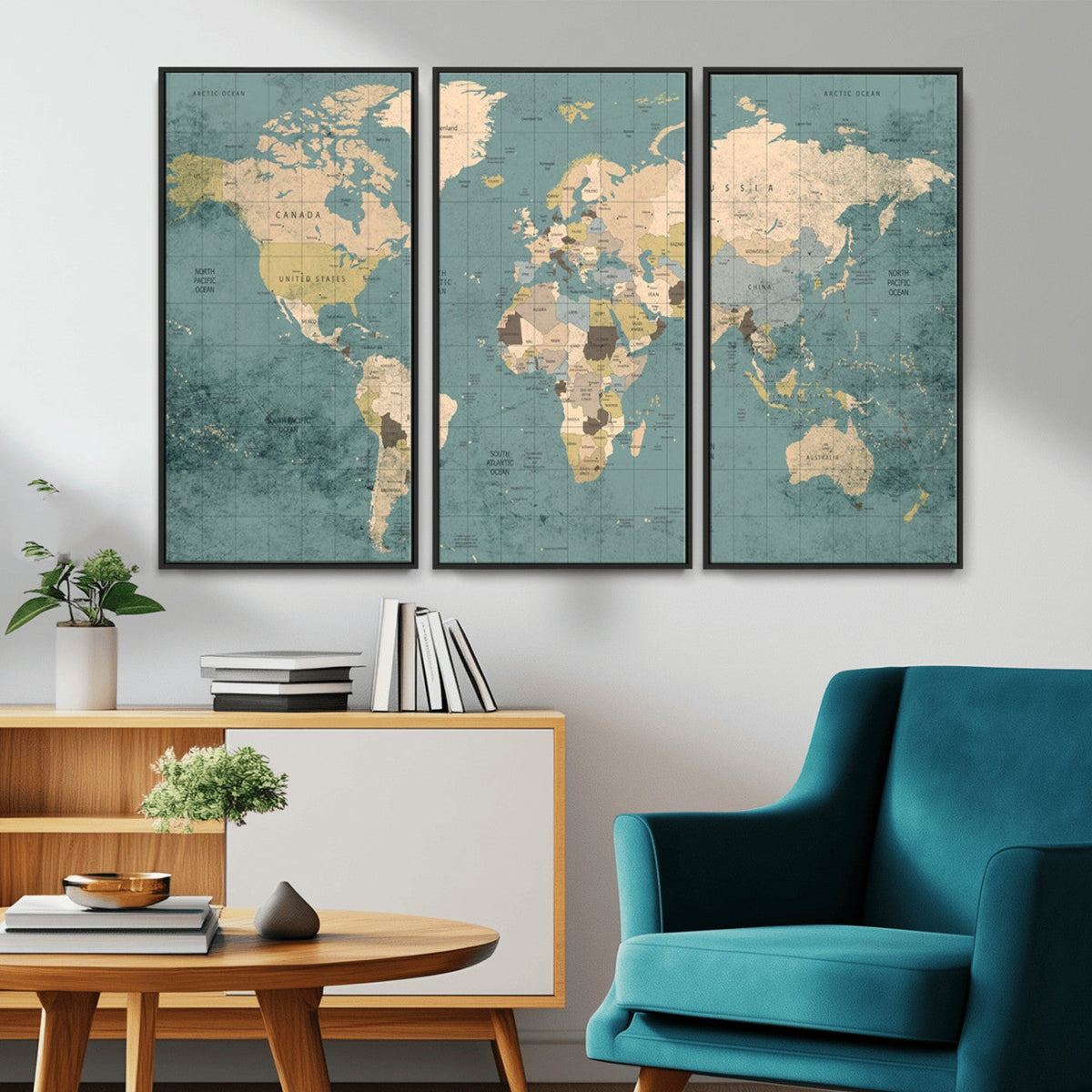 Classic World Map Canvas Print – Framed Vintage Map Wall