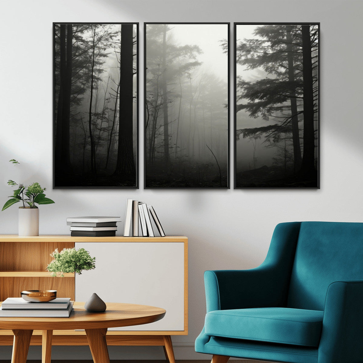 Misty Forest Wall Art Premium Canvas Print a Foggy and