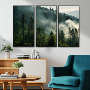 Misty Forest Wall Art Premium Canvas Print a Foggy and