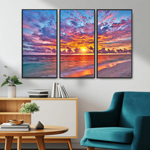 Vibrant Sunset Beach Wall Art - Ocean Sunset Canvas Print |