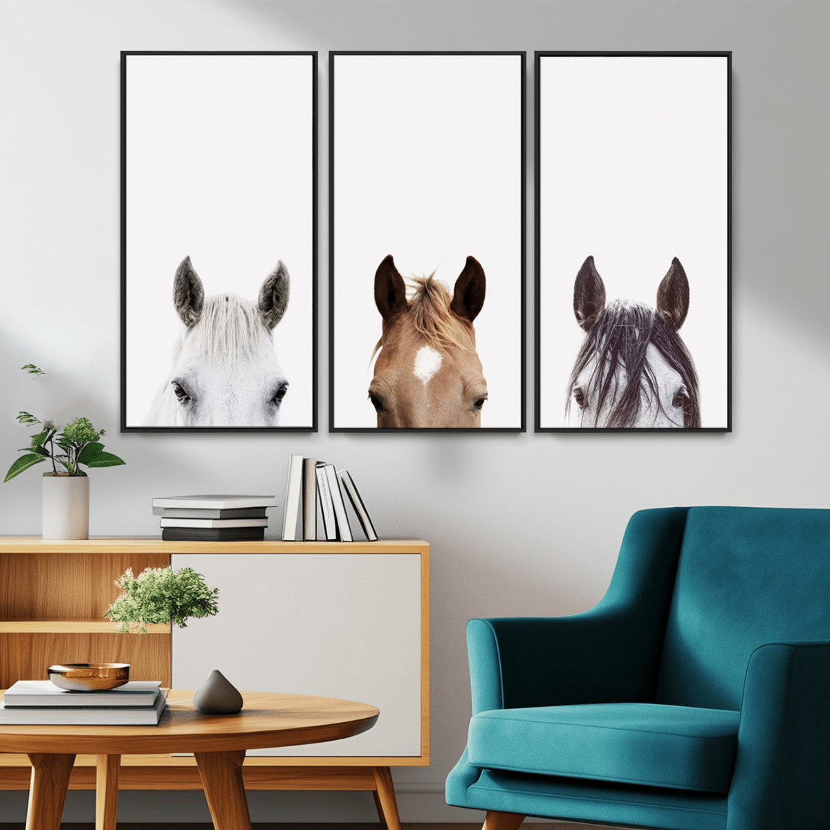 Horse Prints Set, Set of 3 Horse Wall Art, Horses Portraits,