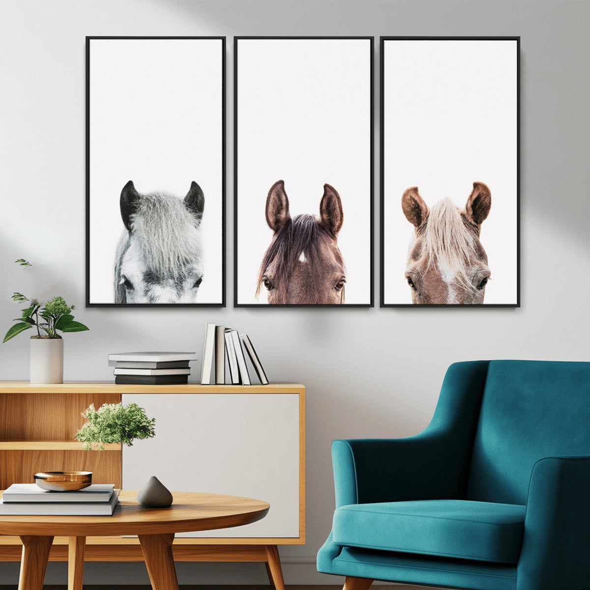 Horse Wall Art - Minimalist Horse Triptych Wall Art – Modern