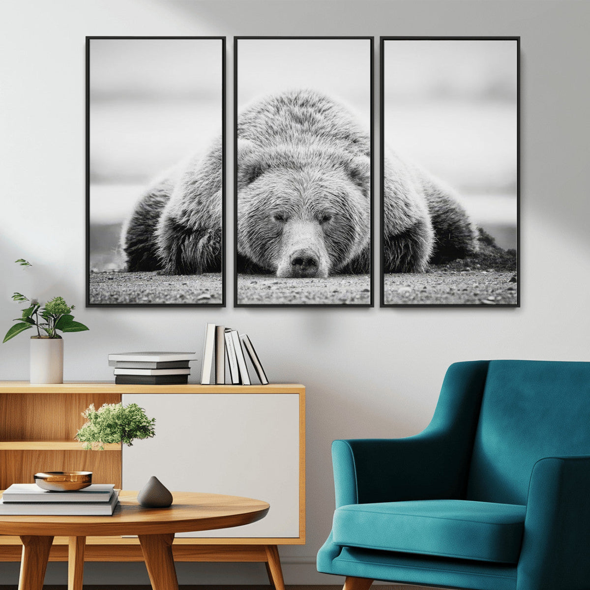 Resting Grizzly Bear Wall Art Canvas Print – Majestic Lazy