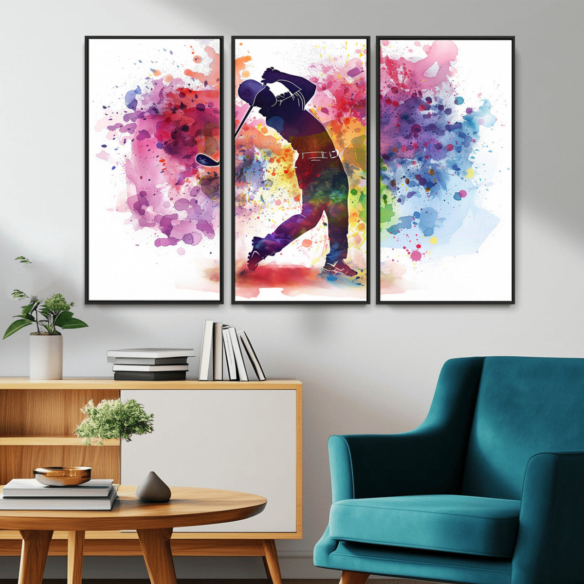 Colorful Golfer Swing Wall Art Canvas Print - Ready to Hang,