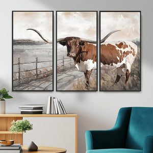 Vintage Texas Cow Wall Art Canvas Print, Rustic Longhorn