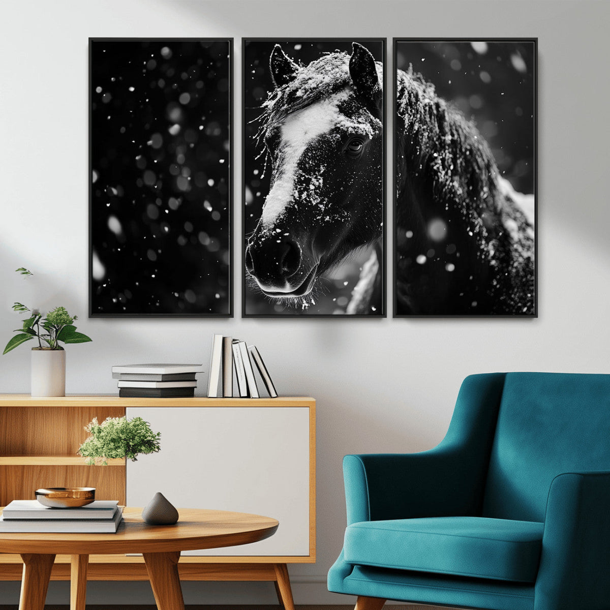 Winter Horse Wall Art | Black and White Horse Print | Ready