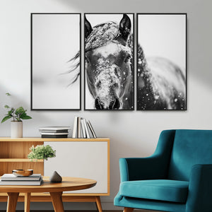 Western Wall Art | Black and White Winter Horse Wall Art |