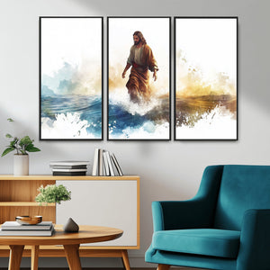 Watercolor Jesus Walking Wall Art Print, Jesus Water Canvas