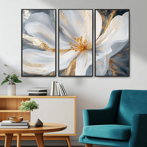 White and Gold Floral Canvas Wall Art - Framed and Ready to