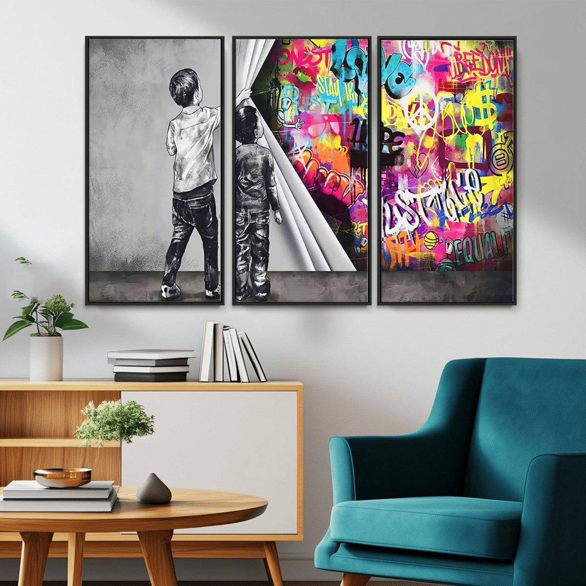 Banksy Print - Street Art Canvas Wall Art - Kids Revealing