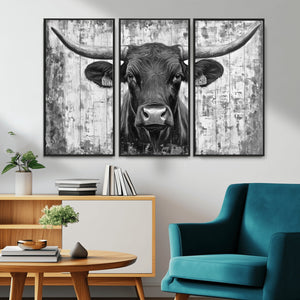 Abstract Longhorn Bull Wall Art Canvas Print - Rustic Texas