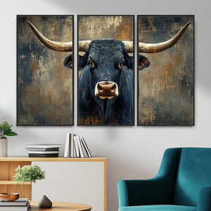 Texas Western Wall Art Canvas Print - Abstract Cow Longhorn