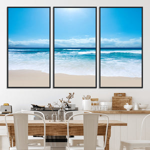 Wall Art Canvas Print Shiny Blue Sea and Beach