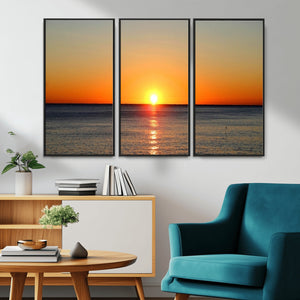 Golden Horizon Sunset Over Ocean Wall Art Canvas Print –