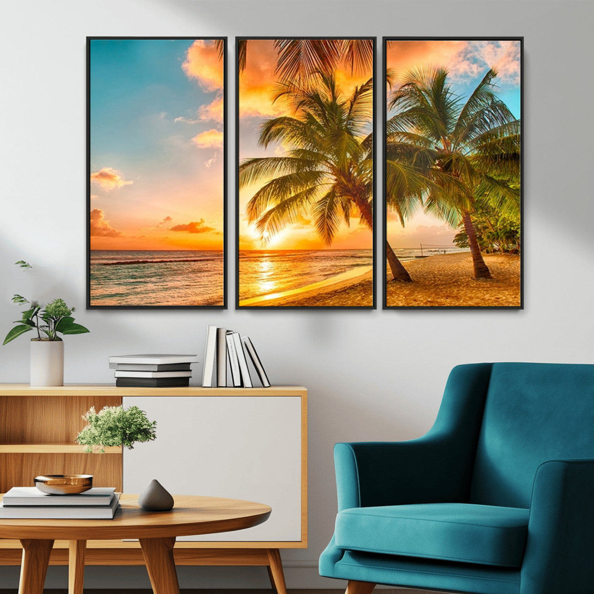 Tropical Sunset Beach Canvas Wall Art Print – Vibrant Palm