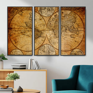 Vintage World Map Canvas Print – Antique Push Pin Travel