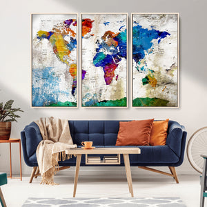 World Map Canvas Print – Framed Travel Map Wall Art for