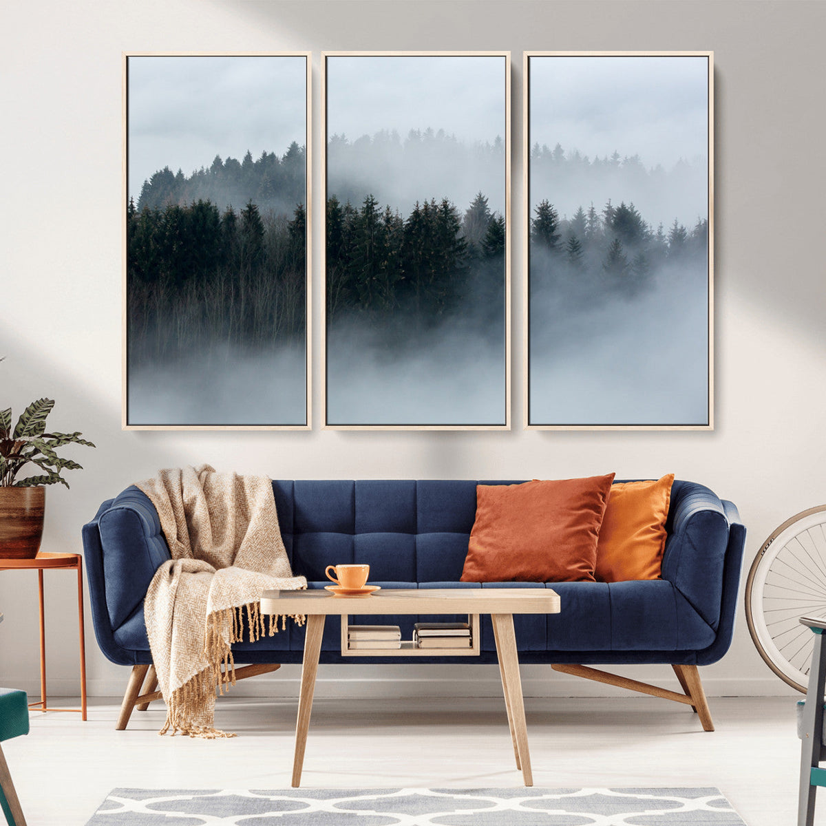Autumn and Misty Trees in the Forest Wall Art Canvas Print,