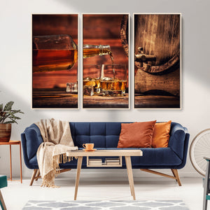 Whiskey and Cigar Canvas Wall Art | 3 Panel Bar Room Decor